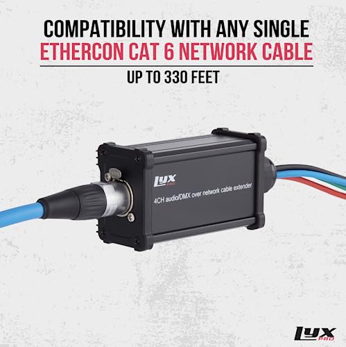 LyxPro 4-Channel XLR to RJ45 Ethercon Audio Snake Pair, 3 ft Cables | Male/female 4-channel breakouts with 3-ft color-coded XLR leads; carries analog audio, AES or DMX over CAT6 up to 330 ft. - size: Pair - 3 Feet XLR