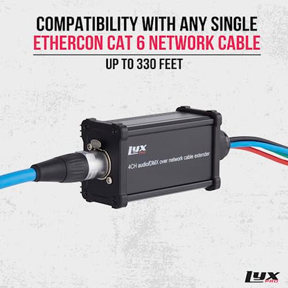 LyxPro 4-Channel XLR to RJ45 Ethercon Audio Snake Pair, 3 ft Cables | Male/female 4-channel breakouts with 3-ft color-coded XLR leads; carries analog audio, AES or DMX over CAT6 up to 330 ft. - size: Pair - 3 Feet XLR