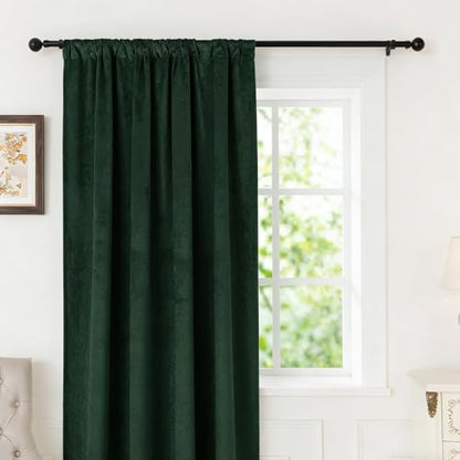 nanbowang Dark Green Velvet Curtains - 42 Inches Width 63 Inches Long Soft Curtain Rod Pocket Thermal Insulated Window Treatment for Bedroom 2 Panels - color: Dark Green, size: 42"W x 63"L (Pack of 2)