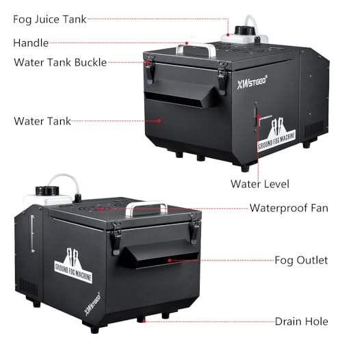 XWSTGEQ 1200W Low Lying Ground Fog Machine DMX512 Wireless Remote Control | Adjustable Fog Output, Anti-Dry Pump Protection, Stainless Steel Tank for Wedding Halloween DJ Stage