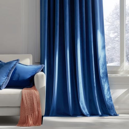 FMFUNCTEX Velvet Blackout Curtains Navy Blue Thermal Insulated Curtains for Bedroom Living Room Darkening Curtains 96 Inches Long Soft Luxury Rod Pocket Dark Blue Drapes Dining Room 2 Panels Set - color: Navy Blue, size: 52"W x 96"L (Pack of 2)