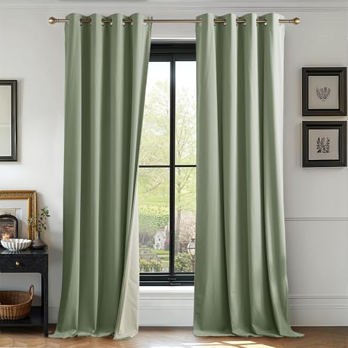 RYB HOME Sage Green Kids Velvet Blackout Curtains 84 inches Long, 100% Light Blocking Thermal Insulated Grommet Curtains for Home Office Studio Theater, 52" W x 84" L, 2 Panels - color: 100% Blackout - Sage Green, size: 52"W x 84"L (Pack of 2)