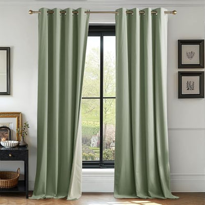 RYB HOME Sage Green Kids Velvet Blackout Curtains 84 inches Long, 100% Light Blocking Thermal Insulated Grommet Curtains for Home Office Studio Theater, 52" W x 90" L, 2 Panels - color: 100% Blackout - Sage Green, size: 52"W x 90"L (Pack of 2)