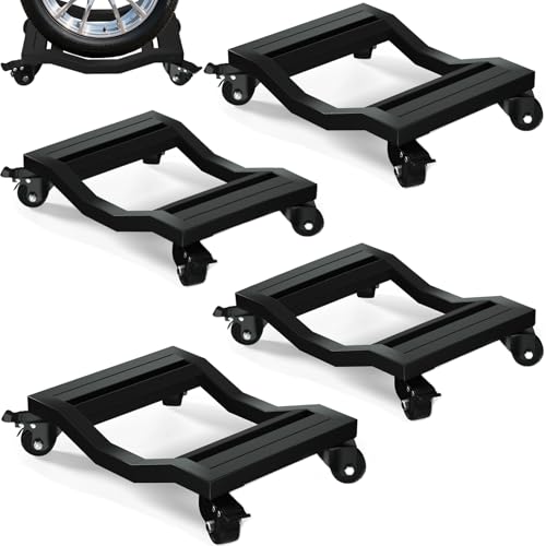 Car Dolly Set of 4, 6,800 lb Capacity - Industrial Grade Stainless Steel Vehicle Moving Dollies with Locking Caster Wheels & U-Shaped Design for Cars, SUVs, Trucks, Trailers - size: Car Dolly Set of 4