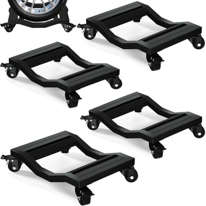 Car Dolly Set of 4, 6,800 lb Capacity - Industrial Grade Stainless Steel Vehicle Moving Dollies with Locking Caster Wheels & U-Shaped Design for Cars, SUVs, Trucks, Trailers - size: Car Dolly Set of 4