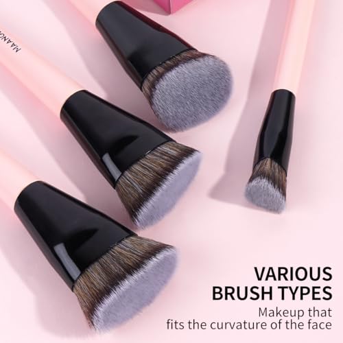 MAANGE Makeup Brushes 4 Pcs Makeup Brush Set for Foundation Concealer Contour Liquid Blending Face Kabuki Makeup Brush Kit (Pink) - color: Pink