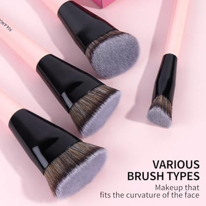 MAANGE Makeup Brushes 4 Pcs Makeup Brush Set for Foundation Concealer Contour Liquid Blending Face Kabuki Makeup Brush Kit (Pink) - color: Pink