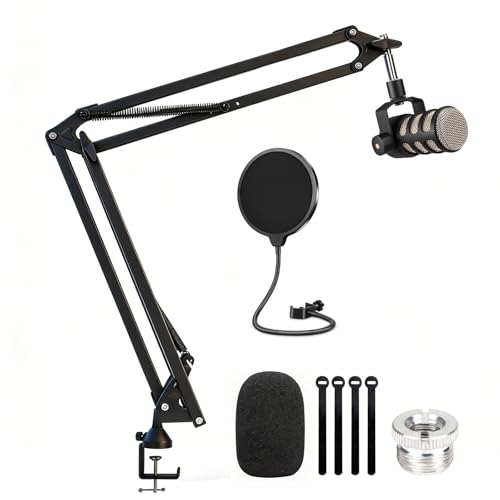 Heavy Duty Mic Boom Arm for Rode Podmic, Professional Microphone Stand with 3/8" to 5/8" Adapter for Shure SM7B, Blue Yeti, HyperX QuadCast, Fifine AM8, Pop Filter and Custom Foam Cover Kit - color: Boom arm