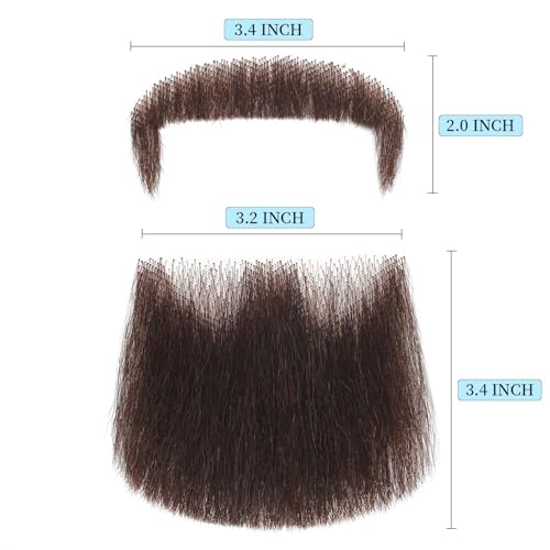 Parceria Fake Mustache Realistic Beard, Human Hair Full Hand Tied Lace Invisible Facial Hair, Natural Looking Fake Beard Goatee for Men's Cosplay, Halloween Costumes (LT Brown Beard) - color: LT Brown Beard