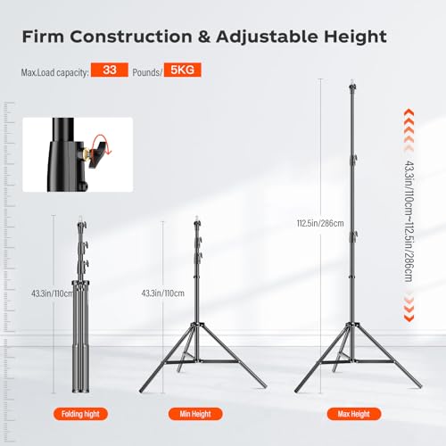 Godox Light Stand 112in/9.3' Photography Heavy Duty Light Stand | with 1/4” to 3/8” Universal Screw Carry Bag Portable for Photography Studio Portrait Shooting - size: 112in
