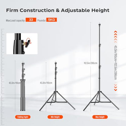Godox Light Stand 112in/9.3' Photography Heavy Duty Light Stand | with 1/4” to 3/8” Universal Screw Carry Bag Portable for Photography Studio Portrait Shooting - size: 112in
