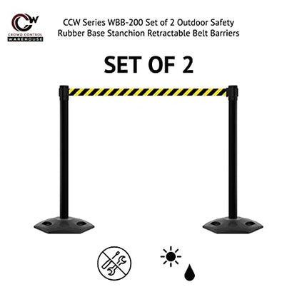 CCW Series WBB-200 Set of 2 Outdoor Safety Rubber Base Stanchion Retractable Belt Barriers - Easy to Assemble, No Tools Required (11 Foot Belt, Blue Belt with Black Post) - color: Blue, size: Black Post