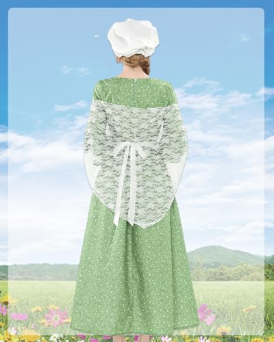 NSPSTT Prairie Dress Women Pioneer Dress Colonial Costume - color: Green Printing, size: X-Large