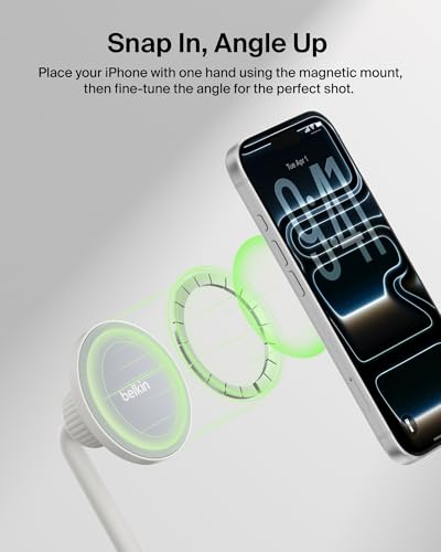 Belkin 스테이지 마그네틱 삼각대 폰 마운트, MagSafe 및 Qi2 호환 | 360도 회전 홀더, 아이폰 17 및 16, 안드로이드, 틱톡, 유튜브, 스트리밍, 인플루언서 콘텐츠용 - style: 자석 휴대폰 홀더