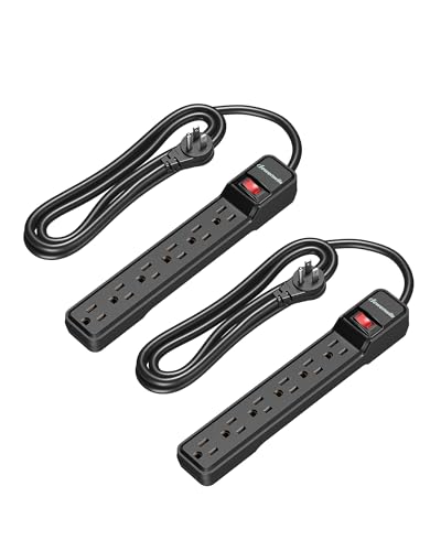 DEWENWILS 2-Pack 6FT Power Strip Surge Protector with 6-Outlet | Low Profile Flat Plug, 15 Amp Circuit Breaker, 500 Joules, Wall Mount, Ideal for Office, Living Room, Bedroom, Black - style: Black 2 Pack