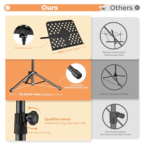 Vangoa Sheet Music Stand, Professional Portable Music Stand for Sheet Music with Violin Hanger, Folding Sheet Music Folder Music Instrument Stand with Carrying Bag, MD-3 - size: Music Stand + Violin Hanger