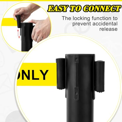 Therwen 6 Pack Heavy Duty Crowd Control Stanchions 9.8 ft Stainless Steel Stanchion Set with 6 Safety Barrier Post Retractable Belt and 1 Sign Holder Crowd Control Barrier(Caution Belt,Black) - color: Black, size: Caution Belt