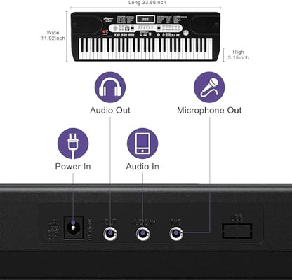 GarveeLife 61-Key Electric Keyboard Piano Set for Beginners and Kids with Microphone, Headphones, Stand, Stool, and Carrying Bag – Portable and Ideal for Teaching, Perfect Birthday or Christmas Gift - style: 61-Key（Set）-1