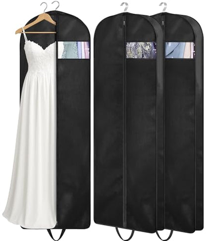 KIMBORA 65" Dress Garment Bags for Hanging Clothes Travel, Gusseted Garment Bags for Closet Storage with Handles for Long Gowns, Coats（3 Packs） - size: 65"