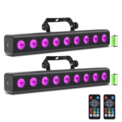 Battery Powered Stage Light Bar,2Pack 9LED RGBW 4IN1 Rechargeable Stage Wash Lights Bar Built-in 5200mAh Battery Remote Control Sound Activated DMX512 Uplights for DJ Party Stage Wedding Club