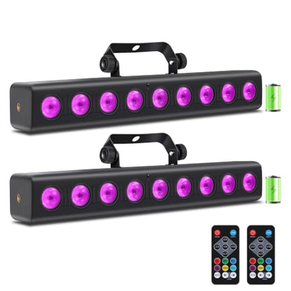 Battery Powered Stage Light Bar,2Pack 9LED RGBW 4IN1 Rechargeable Stage Wash Lights Bar Built-in 5200mAh Battery Remote Control Sound Activated DMX512 Uplights for DJ Party Stage Wedding Club