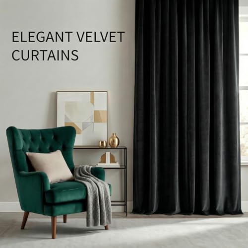 Black Velvet Curtains 2 Panels - Room Darkening Thermal Insulated Drapes with Back Tab & Rod Pocket for Living Room Bedroom, 52" W x 108" L - color: Black, size: 52"W x 108"L (Pack of 2)