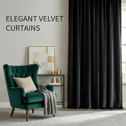 Black Velvet Curtains 2 Panels - Room Darkening Thermal Insulated Drapes with Back Tab & Rod Pocket for Living Room Bedroom, 52" W x 108" L - color: Black, size: 52"W x 108"L (Pack of 2)