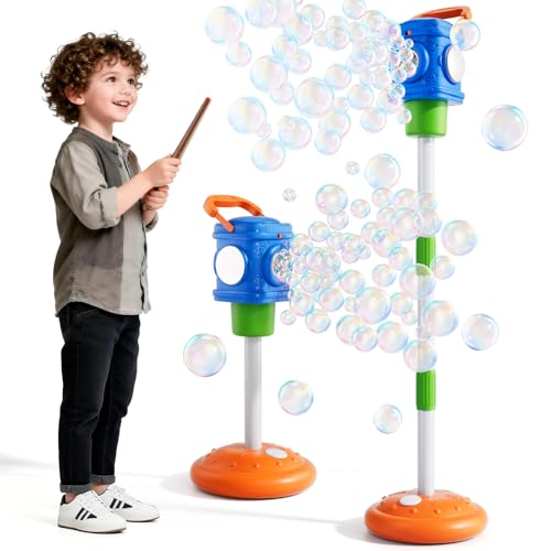 4-in-1 Street Lamp Bubble Machine for Toddlers Kids, Bubble Maker for Boys Girls Gifts Ages 3 4 5 6 7 8, Automatic Stand Bubble Toys with R/C Wand, Adjustable Height - Outdoor/Indoor Party Favor - color: Blue