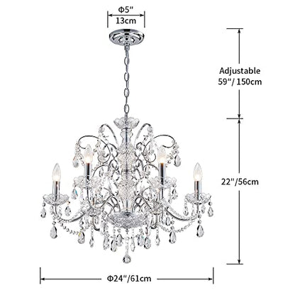 Saint Mossi 6-Lights Crystal Chandelier Crystals Raindrop Chandelier,Modern Crystal Pendant Light Fixture Modern Chandelier for Bedroom,Living Room,Dining Room,H22 X D24,Chain Adjustable - color: Clear-Chrome