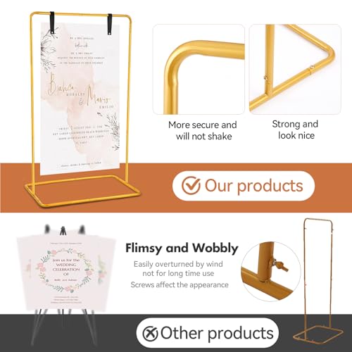 Wedding Welcome Sign Easel Stand Holder 68 x31x 20 With Leather Straps,Gold | Welcome to Our Wedding Sign Holder, Metal Floor Standing Easels for Signs, Poster - color: Gold