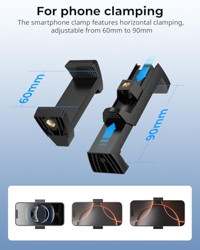 SMALLRIG Magic Arm Clamp w/ 1/4 and 3/8 Thread Holes, 9.8 Inches Adjustable | Articulating Magic Arm with Phone Holder for Action Cameras, Smartphones, LCD Monitor/LED Lights - 5326 - size: 9.8''+phone clamp