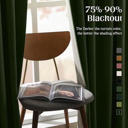CUCRAF Dark Olive Green Velvet Blackout Curtains 96 inches Long, Thermal Insulated, Noise Reducing Rod Pocket Luxury Drapes for Bedroom Living Room(52x96 inches, 2 Panels) - color: Dark Olive Green, size: 52"W x 96"L (Pack of 2)
