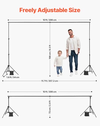 VEVOR Backdrop Stand, 6.5 x 10 ft Adjustable Photo Backdrop Stand Kit, Portable Background Backdrop Stand with 5 Crossbars, Heavy Duty Projector Screen Stand, for Wedding, Photo Video Studio & Party - size: 6.5 x 10 Ft