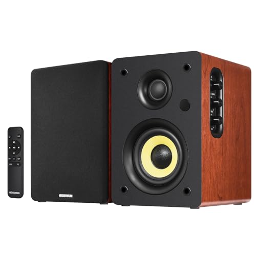 Sanyun SW206 80W 2.0 Active Bookshelf Speakers, Dual-Mode Creator & Music | 4" Carbon Fiber + 25mm Silk Dome, 24bit DAC, 6.35mm TRS Balanced + (Optical/Coaxial/AUX/USB/BT) Inputs, MDF, (Pair, Red) - color: Red