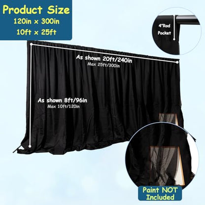 Extra Wide Two Layers One Piece Trade Show Booth Backdrop, Black, 25x10ft | Chiffon Tulle & Polyester, Extra Wide Blackout Curtains, Theatrical Backdrops - color: Black, size: 120"W x 300"L (Pack of 1)
