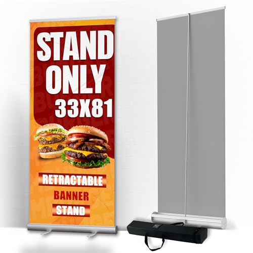 Anley 33 x 81 IN Retractable Roll-Up Banner Stand with Carrying Bag – Portable Aluminum Display Stand for Trade Shows, Exhibitions, Events, Presentations, Advertising (Banner Not Included) - size: 33 x 81 IN