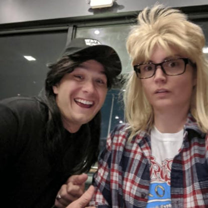 ALLAURA Compatible with Garth Wig – Blonde Mullet Wig + Black Glasses for Men – 80s 90s Rocker, Punk, Heavy Metal Costume – Funny Halloween Couples Outfit, Party Cosplay, Garth & Wayne Duo Look - color: 10-Blonde
