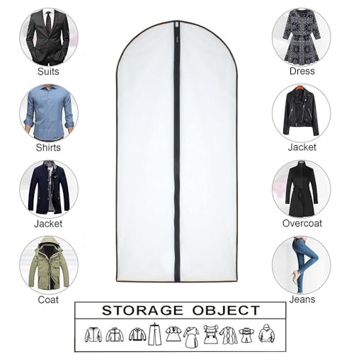 HomeClean Garment Bag (Set of 6) Plastic Garment Bags with Zipper Hanging Clothes Cover Dress Bag for Suits, Coats Closet (24'' x 40'', Black) - color: Black-Translucent, size: 24'' x 40''/6 Pack