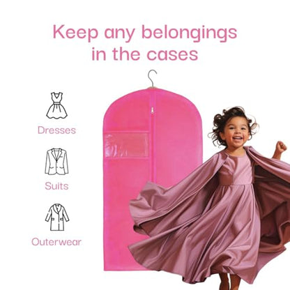 Kids Garment Bag with Clear Window, Hanging Clothes Storage Cover for Dresses, Suits & Dance Costumes, Breathable Travel Bag for Baby Toddler Child, 30" x 18", Pink, Pack of 1 - color: Pink