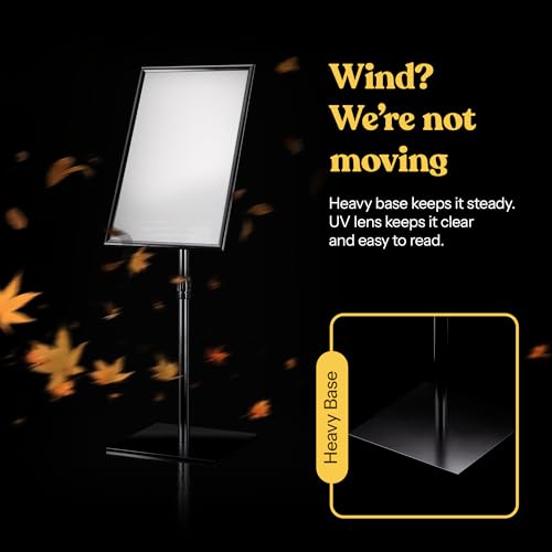 T-SIGN 31.5 to 48 Inch Pedestal Sign Holder - Adjustable Floor Sign Stand for 11x17 Displays, Heavy Duty Outdoor Sign Holder with Square Base for Restaurants, Retail, Trade Shows, and Events (Black) - size: 11 x 17 inches, Black
