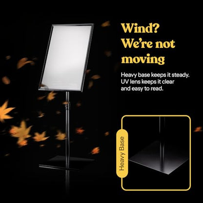 T-SIGN 31.5 to 48 Inch Pedestal Sign Holder - Adjustable Floor Sign Stand for 11x17 Displays, Heavy Duty Outdoor Sign Holder with Square Base for Restaurants, Retail, Trade Shows, and Events (Black) - size: 11 x 17 inches, Black