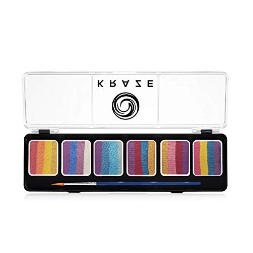 Kraze FX Splash Glam 6 Color Metallic Split Cake Palette (6 gm) with Brush - Water Activated, Hypoallergenic, Safe, Non-Toxic Face Painting Kit for Sensitive Skin - size: Metallic 6 Split Palette