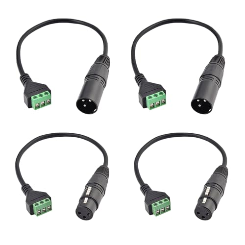 4PCS XLR Male&Female Connector to 3 Pin Screw Terminal Cable - size: 2PCS Male+2PCS Female