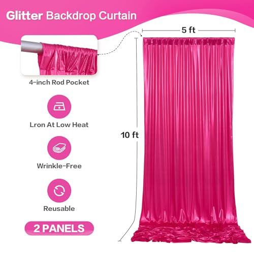 gogoparti 10x10FT Hot Pink Sequin Backdrop Curtain - 2 Panels of 5x10FT Wrinkle-Free Glitter Drapes for Photography, Birthdays, Weddings & Graduations - color: Hot Pink, size: 5FT x 10FT(2 panels)
