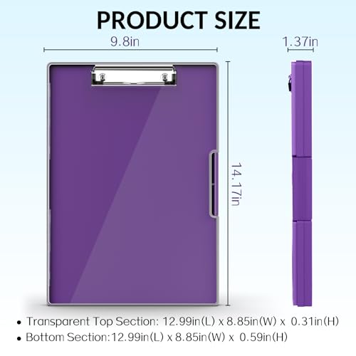 Sooez Nursing Clipboard with Storage, Clear Top Clip Boards 8.5x11, Purple | Heavy Duty Plastic, Dry Erase, High Capacity, Nurse Essentials, Dental Assistant, Teacher & College School Office Supplies - color: Purple