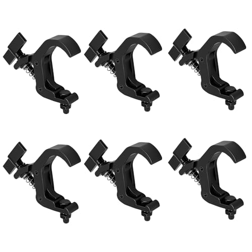 6 PCS Truss Clamp Stage Light Clamps, Professional 1.57-2.36 Inch Black Aluminum Alloy Truss Clamp for Moving Head Stage lighting Fixtures, Fit for 40-60mm OD Tube/Pipe,132lb Load Capacity
