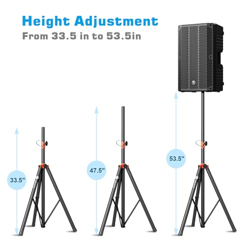 NBVOICE Speaker Stands Heavy Duty - Adjustable Height 50.5'' to 83.5'', Speaker Tripod Stand with Non-Slip Rubber Feet,144lbs Load Capacity for Stage/DJ/Party, Fits 1.38"&1.63" Speaker Poles (1-Pack)