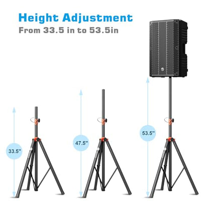 NBVOICE Speaker Stands Heavy Duty - Adjustable Height 50.5'' to 83.5'', Speaker Tripod Stand with Non-Slip Rubber Feet,144lbs Load Capacity for Stage/DJ/Party, Fits 1.38"&1.63" Speaker Poles (1-Pack)