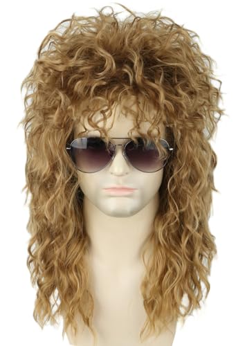 Topcosplay Men or Women 70s 80s Mullet Wig Rock Disco Wigs Long Curly Brown Halloween Costume Wig - color: Brown - #27