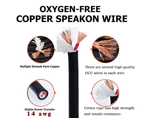 speak on 2Pcs Professional Speakon to 1/4 Inch ts Speaker Cable for pa jack Pair 14 awg Gauge Male Audio port plug Amplifier Connection dj amp Heavy Duty bocina Cord Wire ft with Twist Lock(25 feet) - size: 25 feet